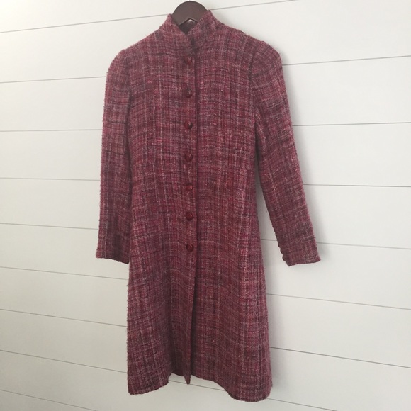 🛑 SOLD! Tweed Button Down Coat In Rose Hues - Picture 4 of 9